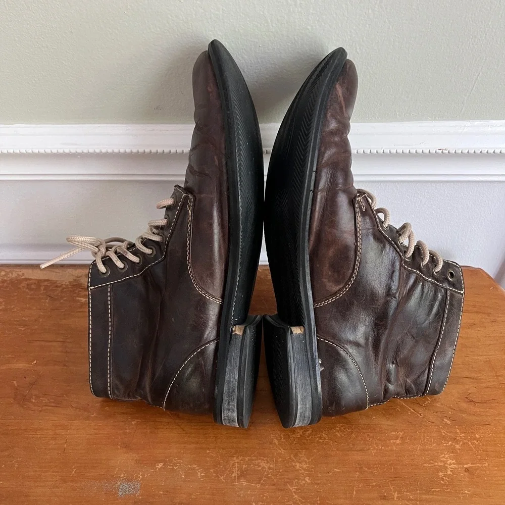 Cole Haan Vtg Distressed Boots Mens 10.5 Leather Lace Up Brown‎ Rugged Preloved